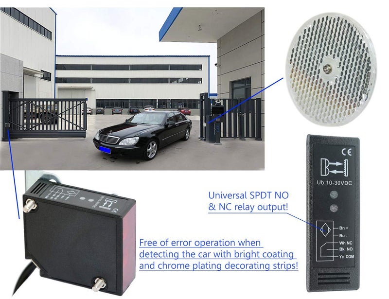 Supreform IP67 Waterproof 40 Feet Range 10-30VDC Retro-Reflective Photoelectric Beam Sensor for Gate Opener, Garage Door Sensor, Driveway Alarm Sensor Switch, Protective Metal Cover Included - Image 2